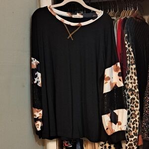 NWOT Southern Stitch Sequin Cow Print Long Sleeve Plus Curvy XXL
